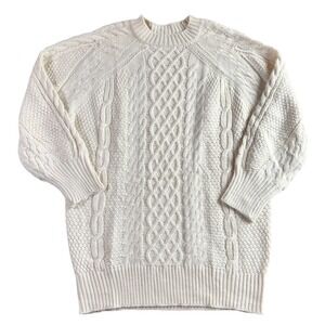 Cream Cable Knit Oversized Crewneck Sweater XL Unisex Fisherman Chunky